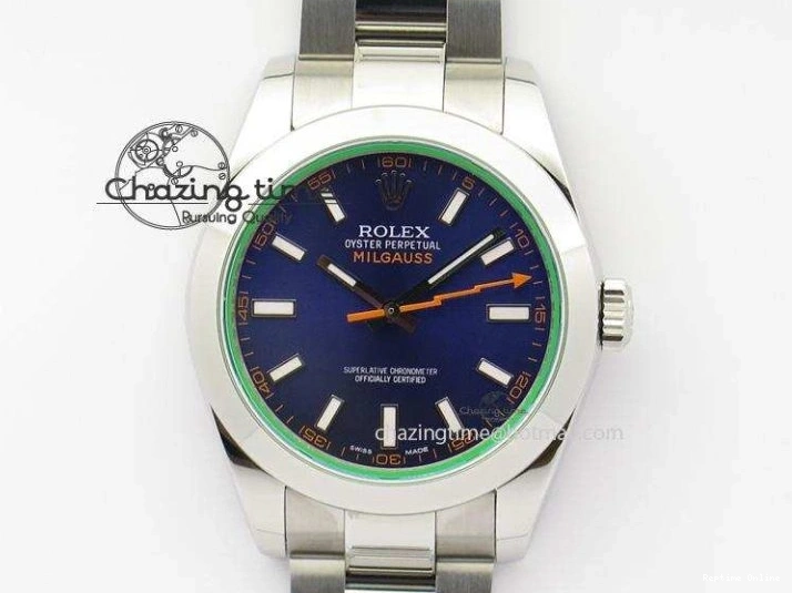 0414 Fashionable Milgauss 116400 GV JF 1:1 Green Sapphire Blue Dial On SS Bracelet A2824 V 3950